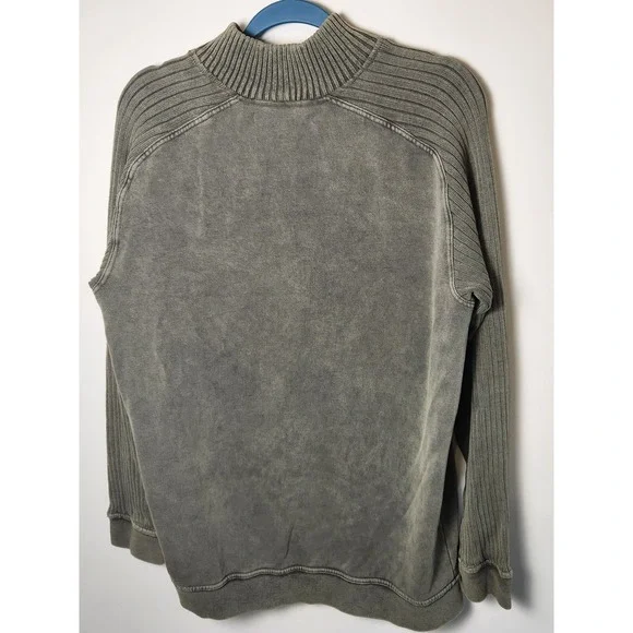 Retrofit Quarter Zip Sweater Men's L Green Ribbed Sleeves Knit Pullover - Picture 6 of 10